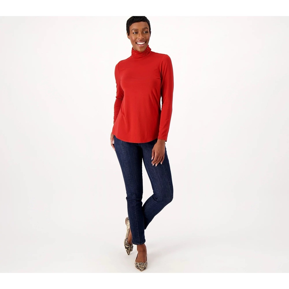 Susan Graver Turtleneck Women's Medium Red Comfy‎ Cotton Essentials Mockneck